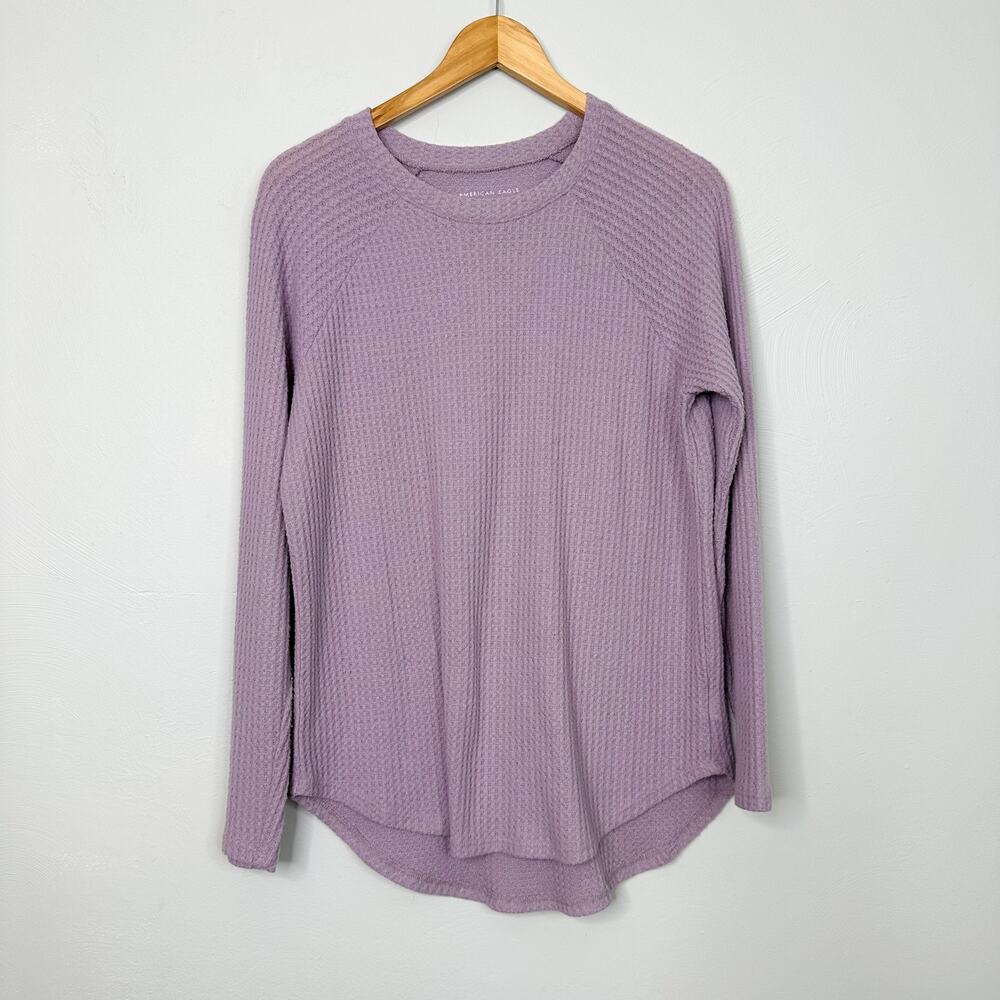 American Eagle Light Purple Waffle Knit Long Sleeve Top